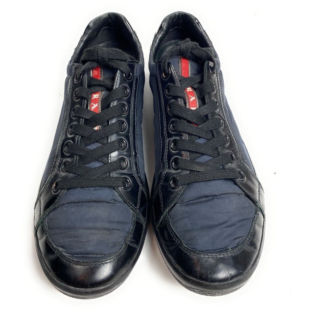 Prada Leather Shoes Sneaker Black Blue Size 8 - Picture 4 of 10